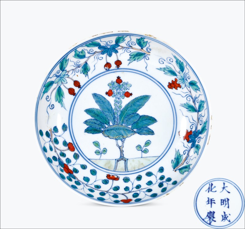 清康熙 斗彩生姜花纹盘 - 图1
