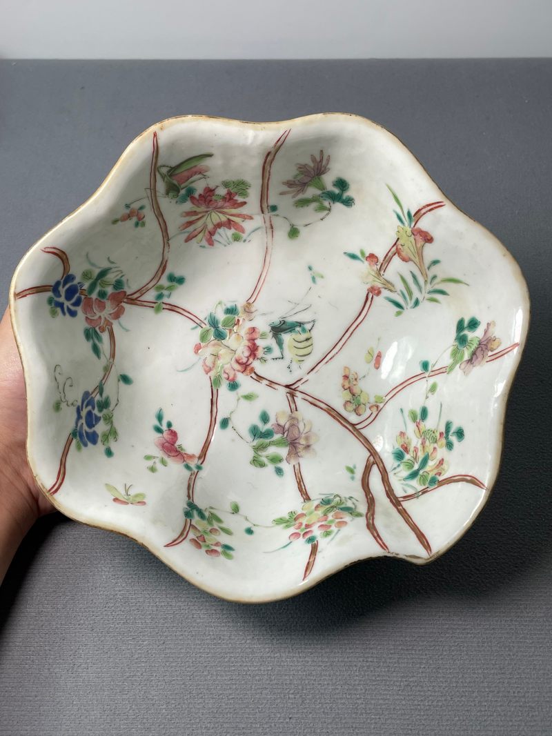 现代 粉彩花鸟纹供碗 - 图2