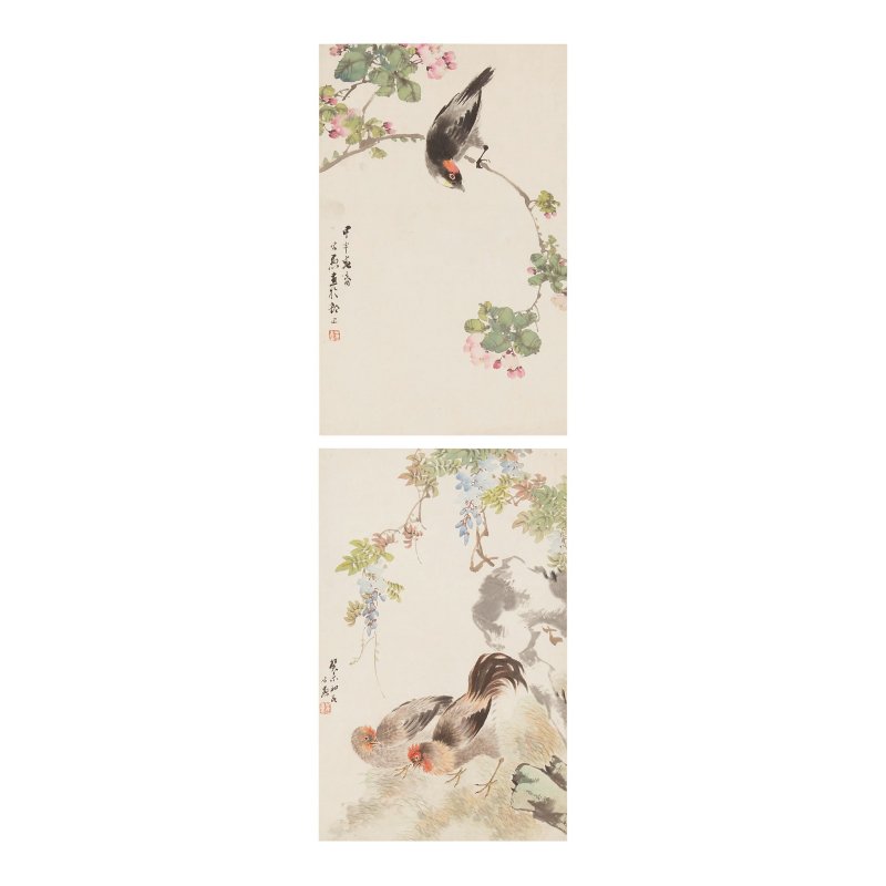 呂萬（1885-1951）/洪基（1887-?）　桂樹棲兔　設色紙本　鏡心　一九二一年作 | LÜ WAN (1885-1951)/HONG JI (1887-?); HE QIYU (1891-1958)