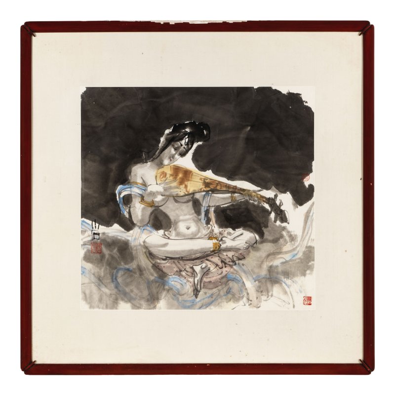 傅小石（1932-2016）　伎樂飛天　設色紙本　鏡框 | FU XIAOSHI (1932-2016) - 图4