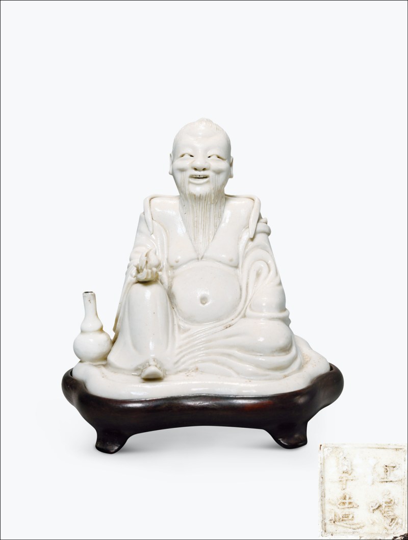 清中期 江鸣阜款白釉东方朔塑像