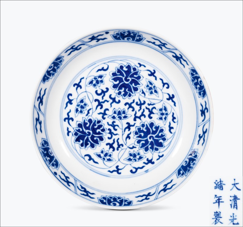 清光绪 青花缠枝莲纹盘 - 图1