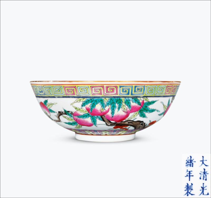 清光绪 粉彩九桃大碗 - 图1