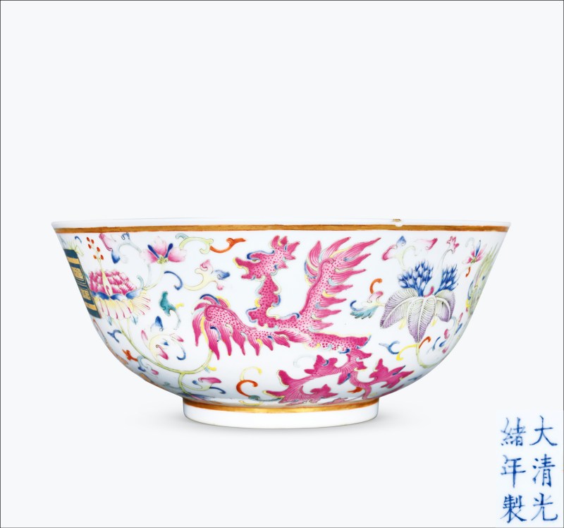 清光绪 粉彩穿花夔凤纹大碗