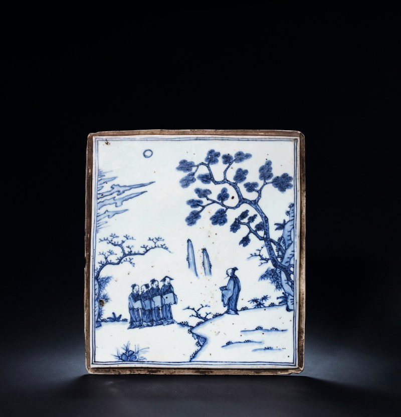 明成化 青花“孔子授学”图瓷板