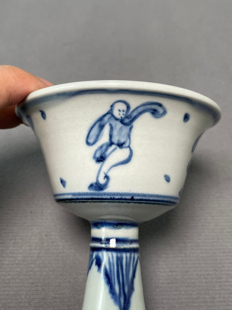 明天启 眀天启 青花婴戏图高足杯 - 图9