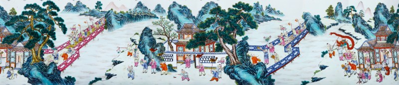 清 粉彩百子笼灯夔龙耳瓶 - 图2