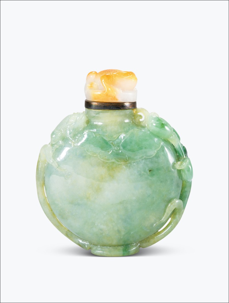 清 翡翠荷塘清趣图烟壶