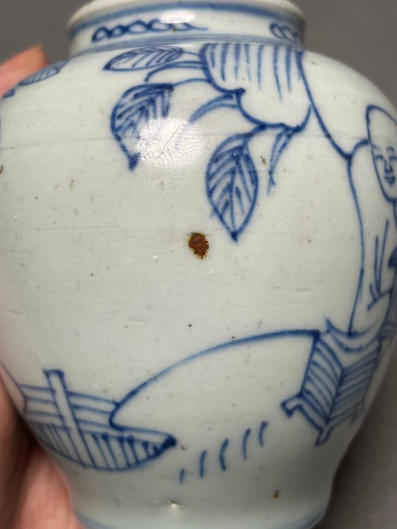 明万历 青花铁线描高士图小罐 - 图18