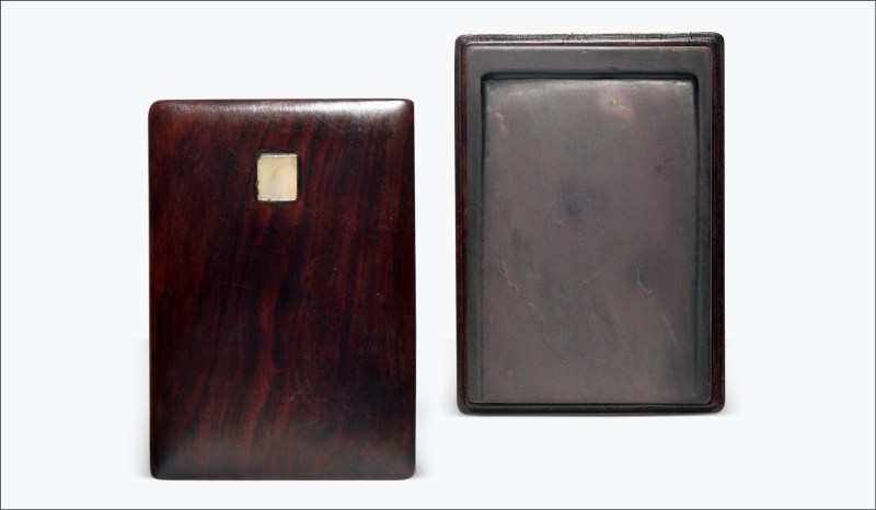 清 老坑端石青花火燎流云砚