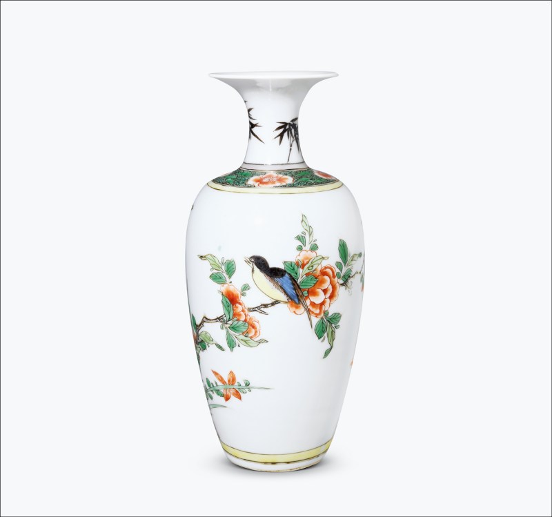 清康熙 五彩花鸟纹莱菔瓶