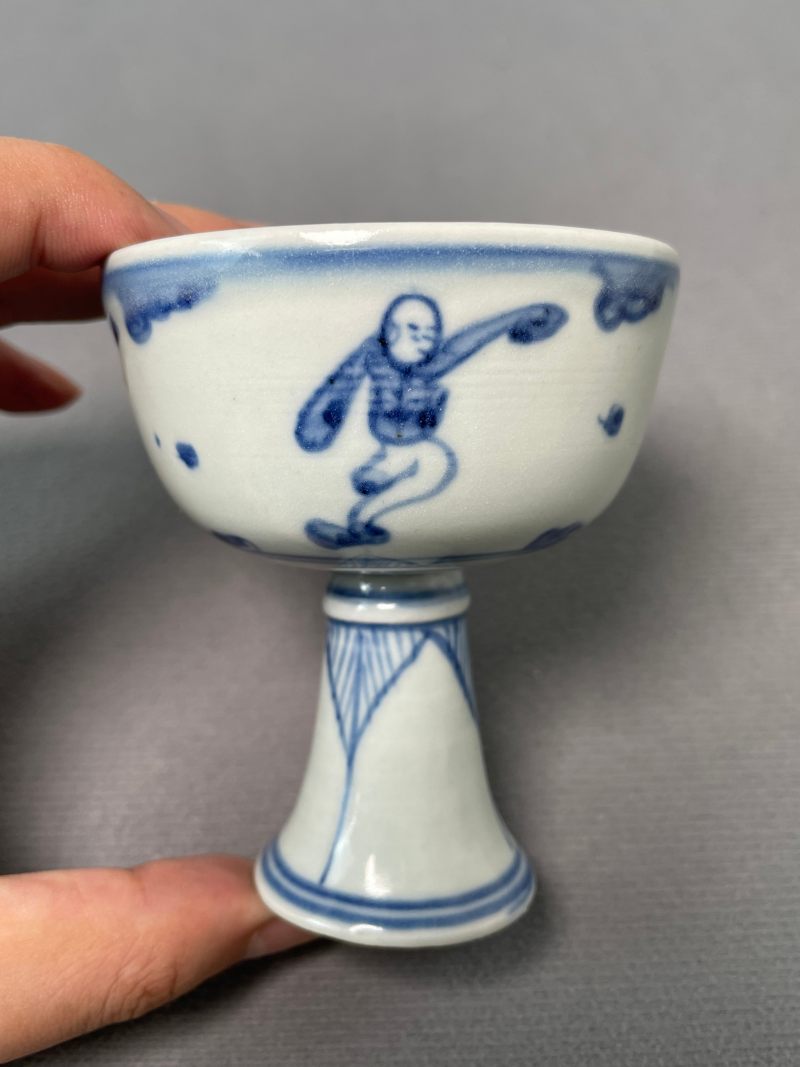 明天启 眀天启 青花婴戏图高足杯 - 图6