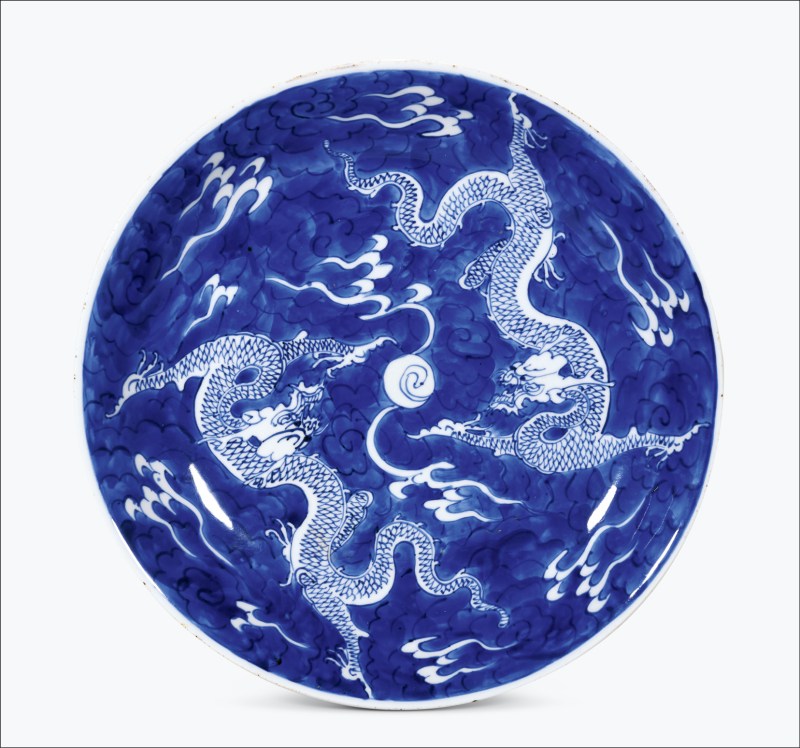 清康熙 青花云龙纹大盘