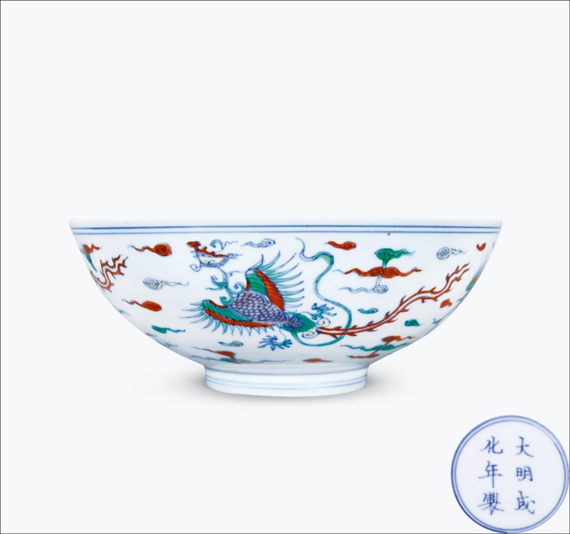 清康熙 斗彩云凤纹大碗