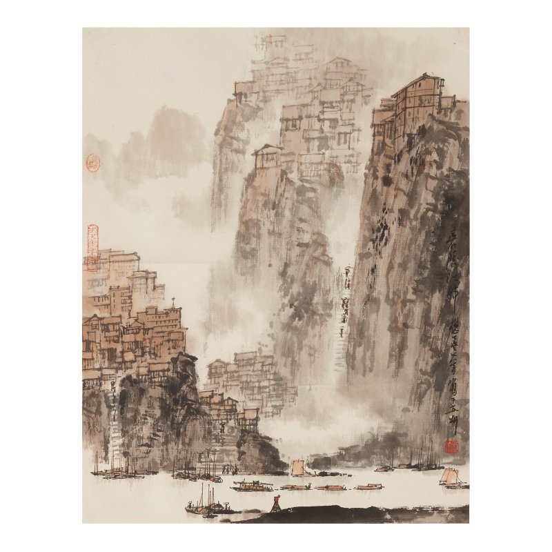 劉懋善（生於1942年）　嘉陵江畔　設色紙本　立軸 | LIU MAOSHAN (BORN 1942) - 图1