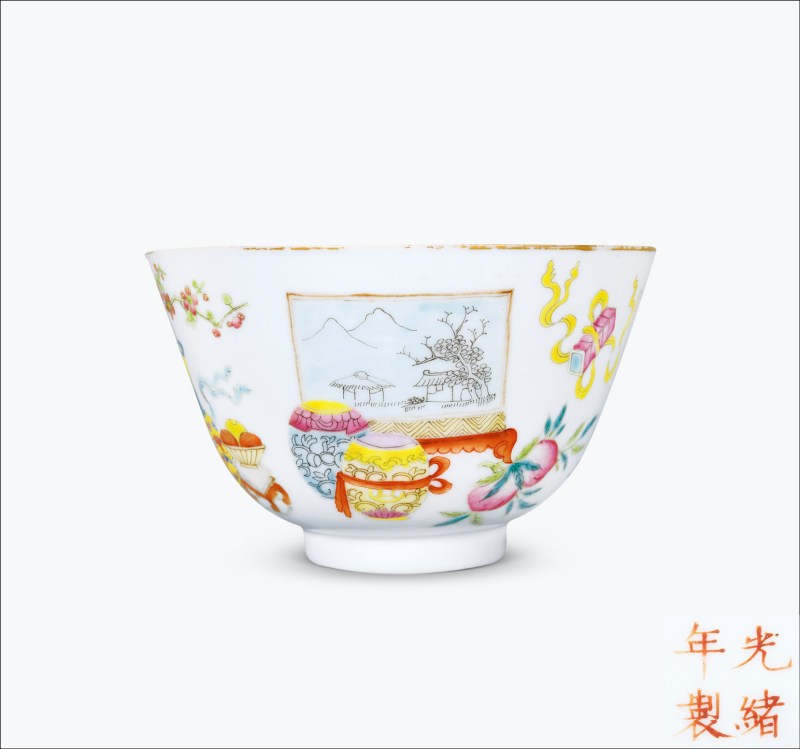 清光绪 粉彩博古图小碗