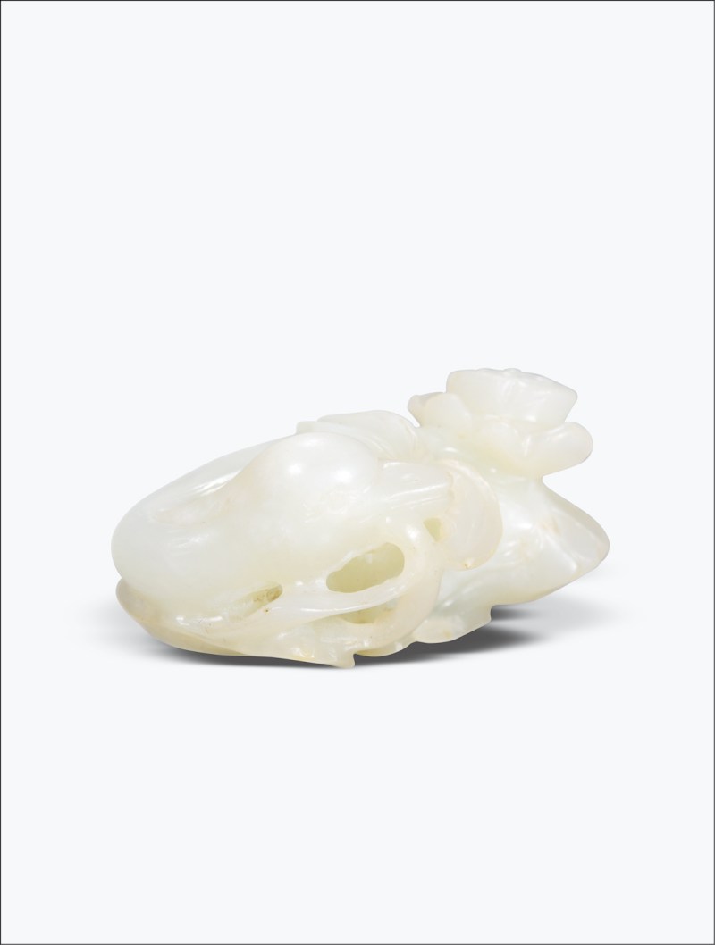 清早期 白玉宝鸭穿莲