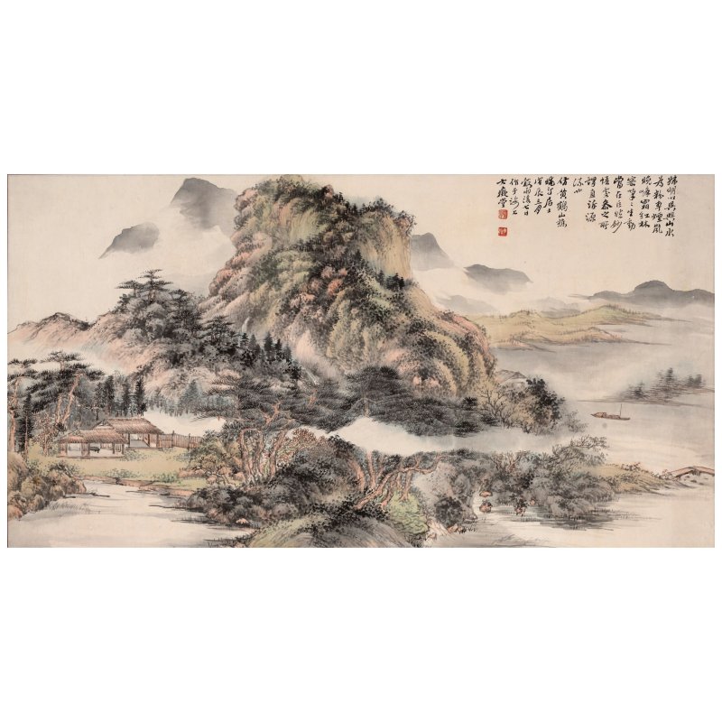 黃曉汀（1889-1940）　仿黃公望山水　设色纸本　立軸　一九二八年作 | HUANG XIAOTING (1889-1940) - 图1