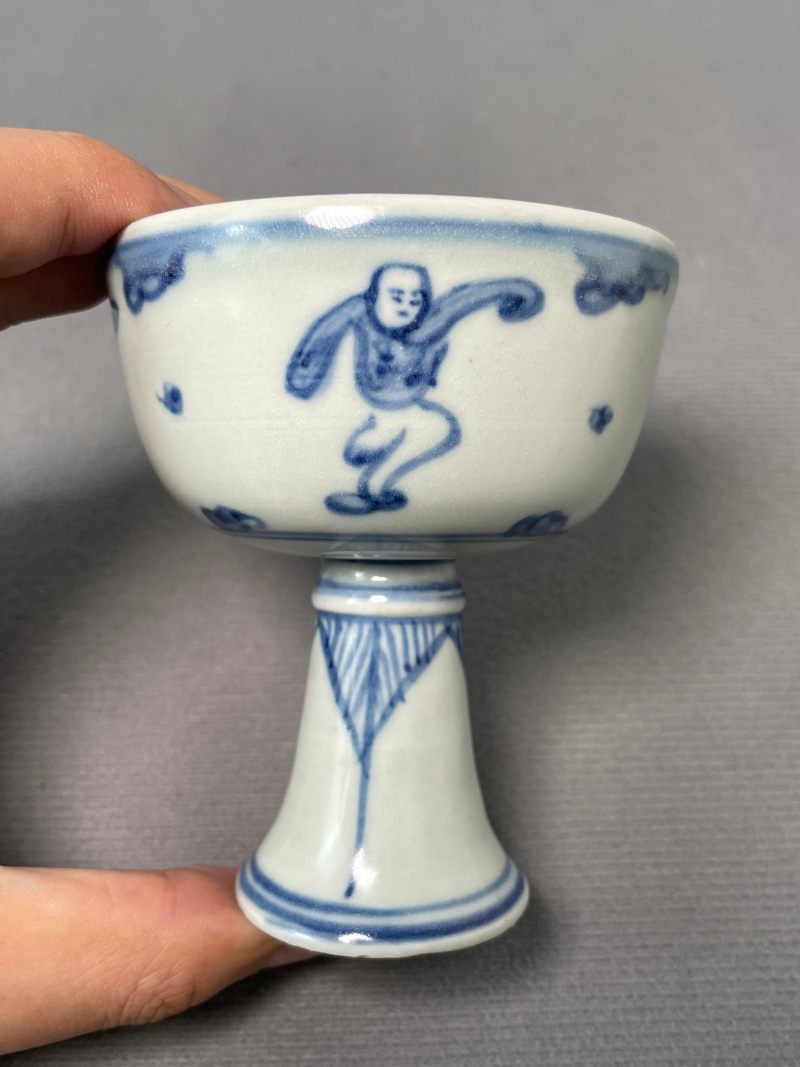 明天启 眀天启 青花婴戏图高足杯 - 图9