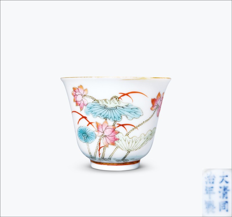 清同治 粉彩一路连科图杯 - 图1