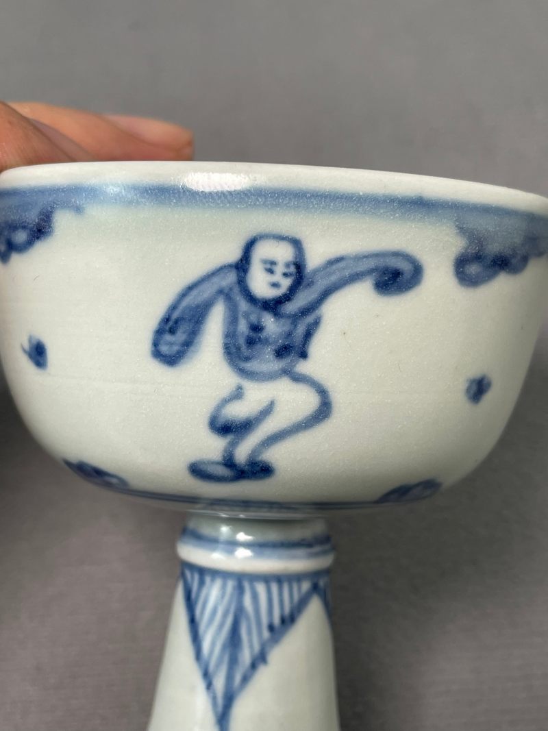 明天启 眀天启 青花婴戏图高足杯 - 图10