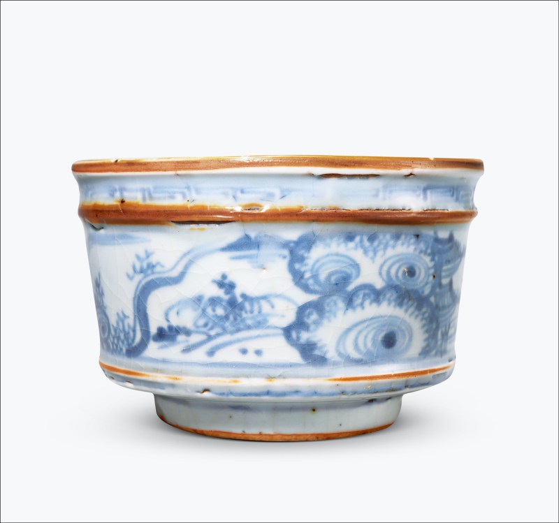 明空白期 青花山水纹筒式炉
