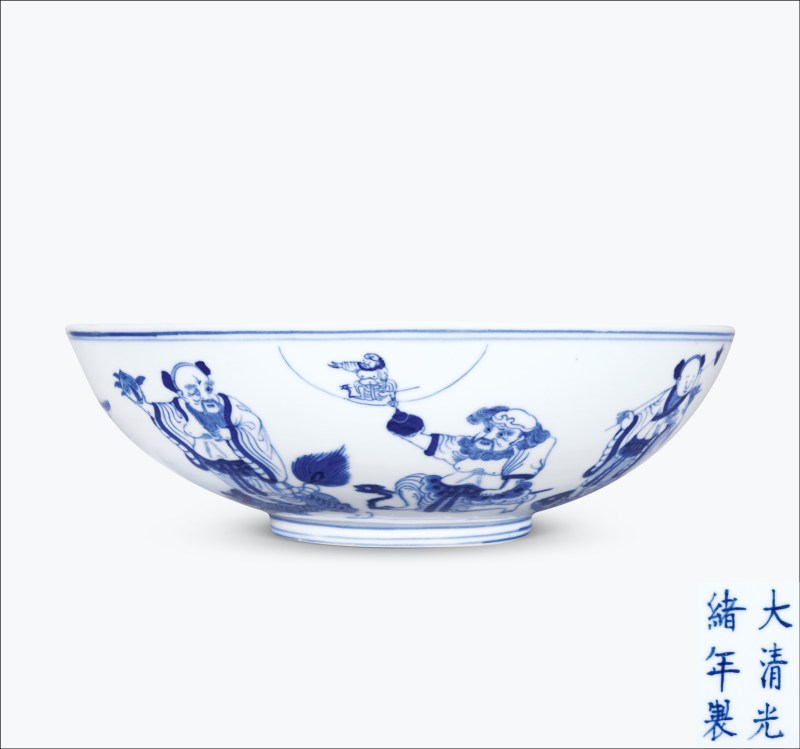 清光绪 青花八仙庆寿图大碗 - 图1