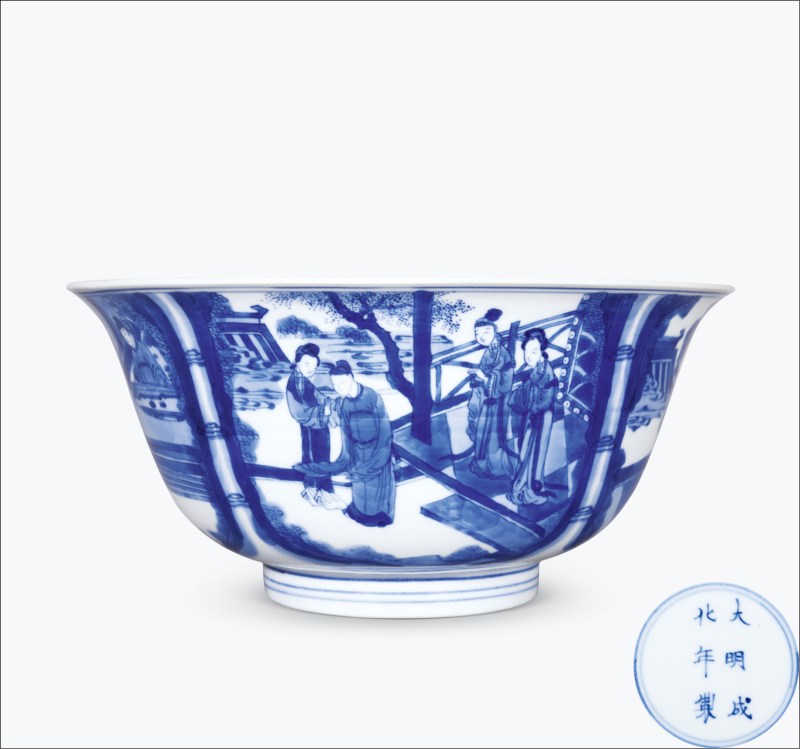 清康熙 青花西厢记人物故事图大碗
