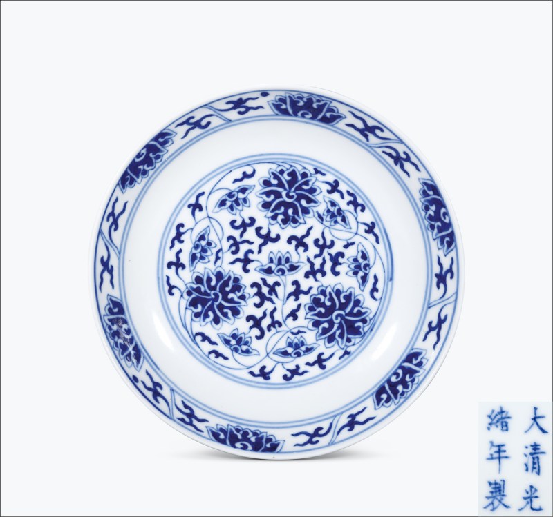 清光绪 青花缠枝莲纹盘