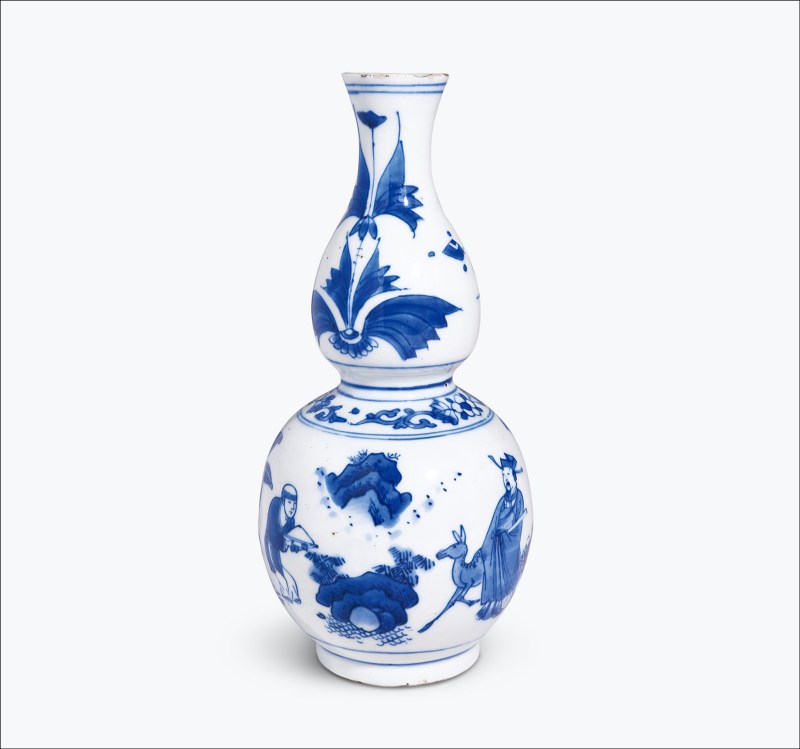 明崇祯 青花高官厚禄图小葫芦瓶 - 图1
