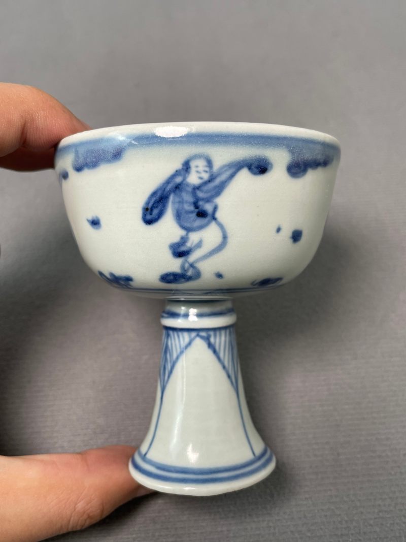 明天启 眀天启 青花婴戏图高足杯 - 图13