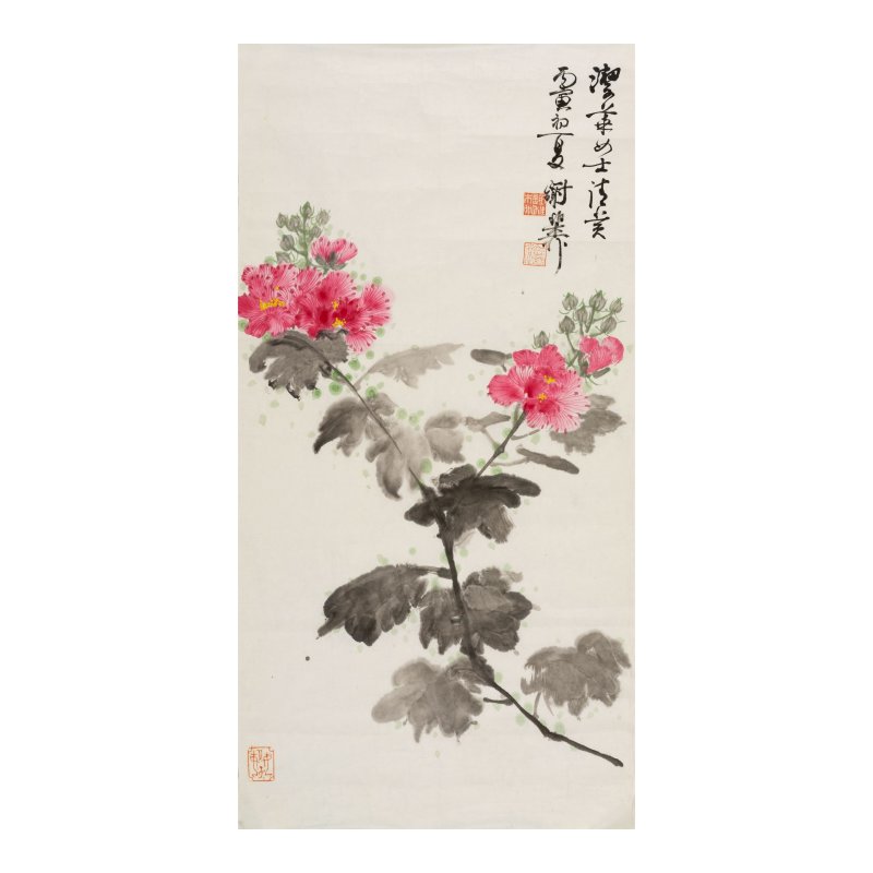 謝稚柳（1910-1997）　為史潔華女士作木芙蓉　設色紙本　軟片　一九八六年作 | XIE ZHILIU (1910-1997) - 图1