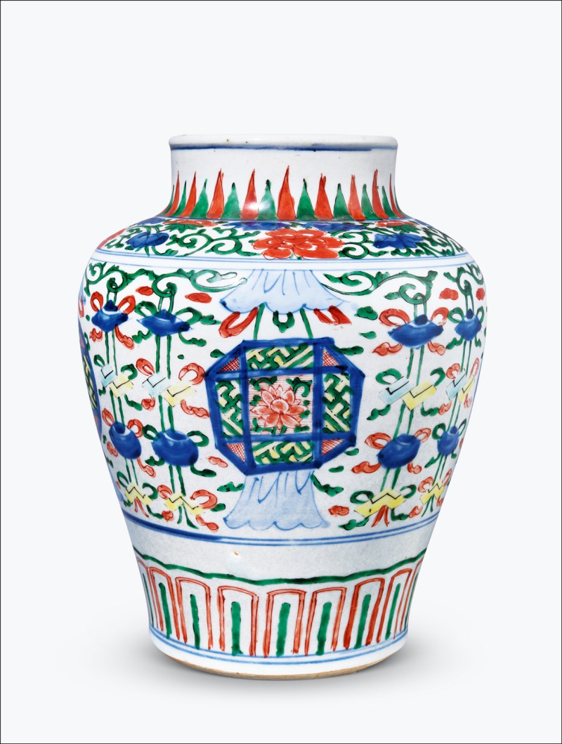 清康熙 青花五彩五谷丰登图将军罐