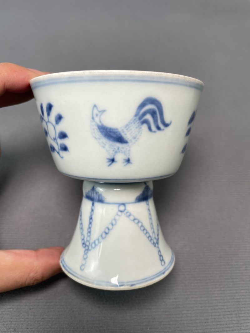 清雍正 青花大吉图高足杯 - 图4