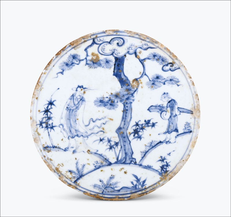 明中期 青花高士图瓷板
