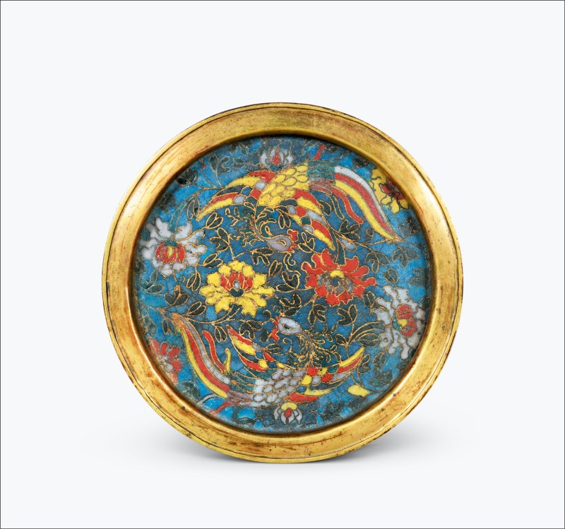 明晚期 掐丝珐琅穿花凤纹香盘