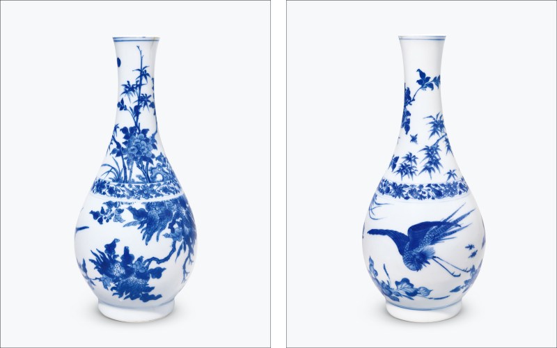 明崇祯 青花佛手花鸟纹瓶