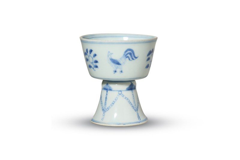 清雍正 青花大吉图高足杯 - 图1