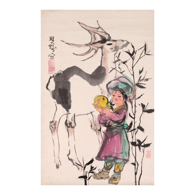 程十髮（1921-2007）　雄鹿少女　設色紙本　立軸 | CHENG SHIFA (1921-2007) - 图1