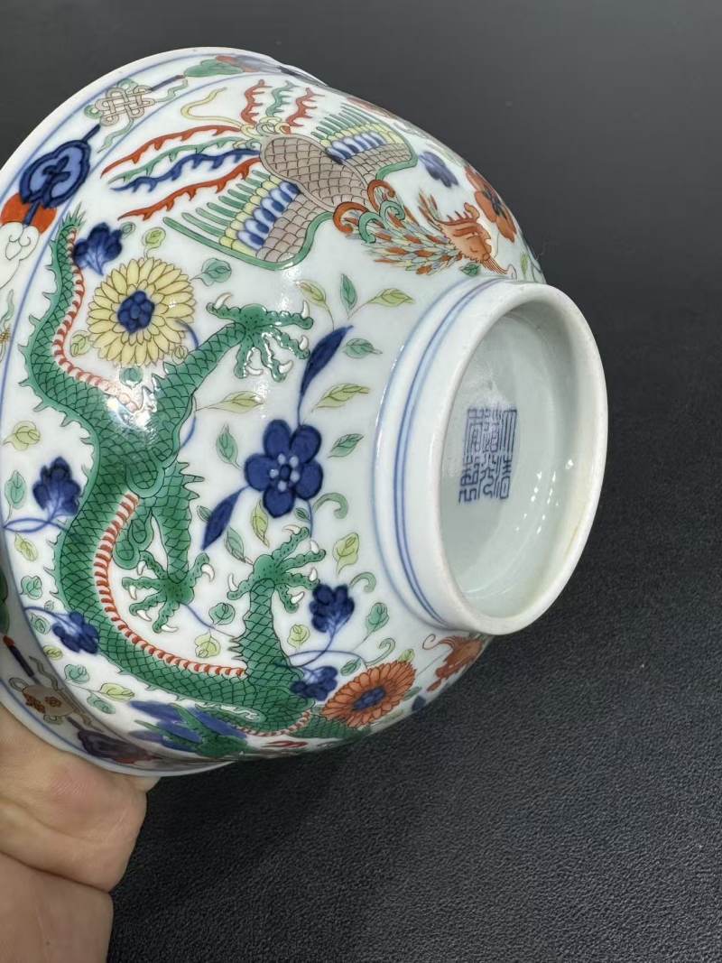 清道光 五彩龙凤纹碗 - 图8