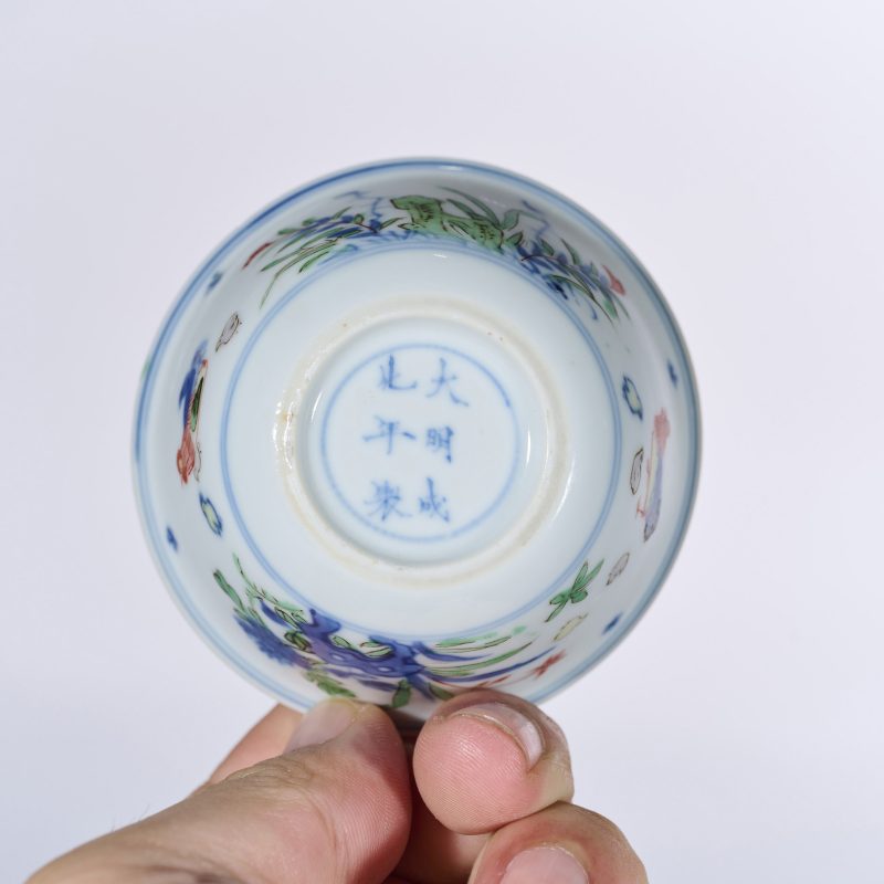清康熙 青花五彩鸡缸杯 - 图9