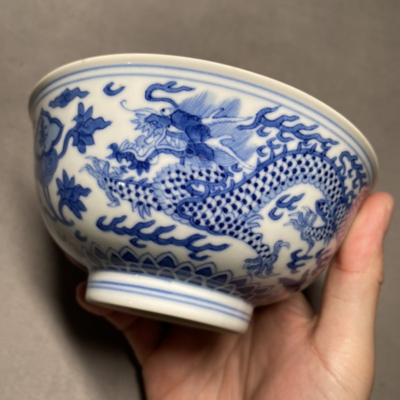 清道光 青花福寿龙纹碗 - 图9
