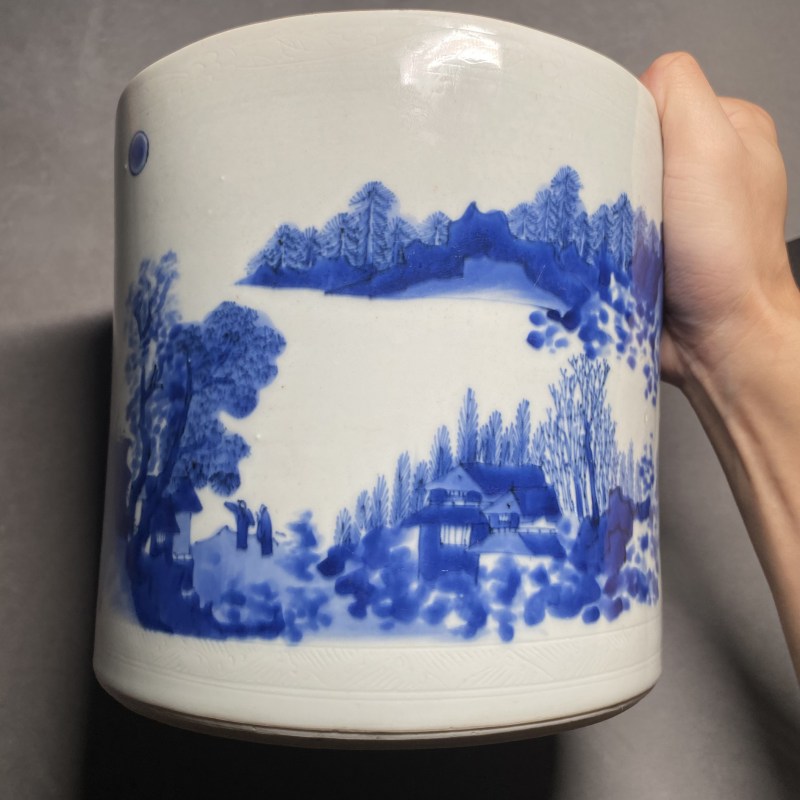 明崇祯 青花山水人物图笔海 - 图6