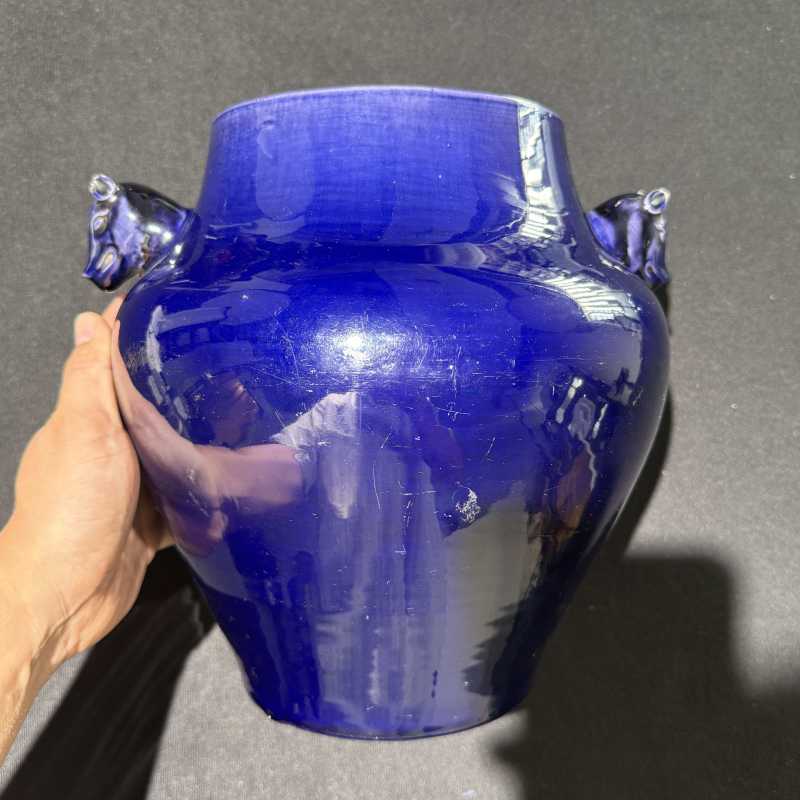 清康熙 茄皮紫釉牺耳尊 - 图4