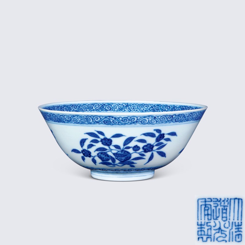 清道光 青花三多纹碗 - 图1