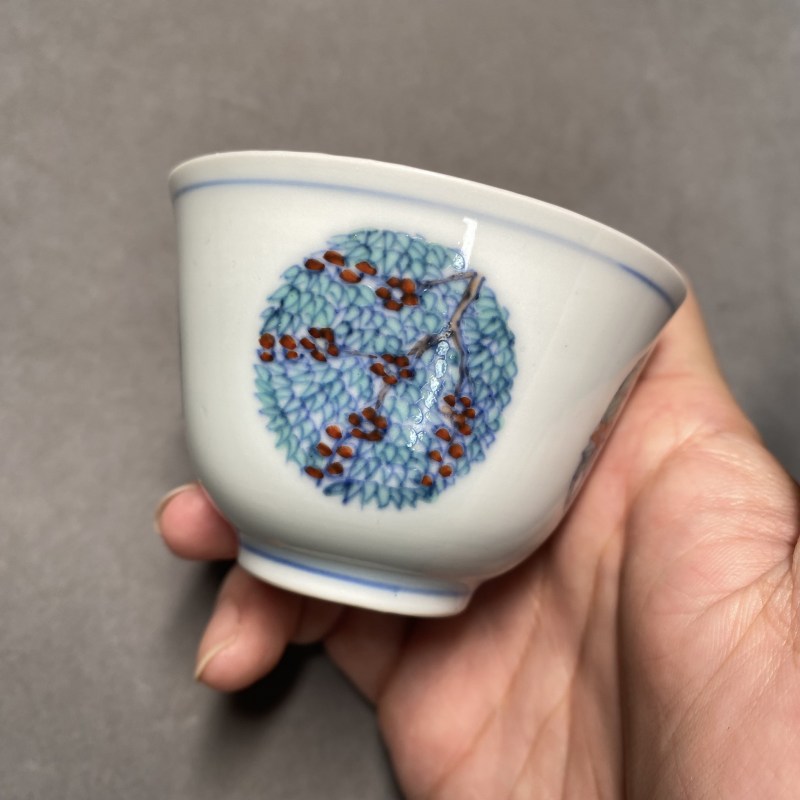 清康熙 仿成窑斗彩花鸟纹杯 - 图8