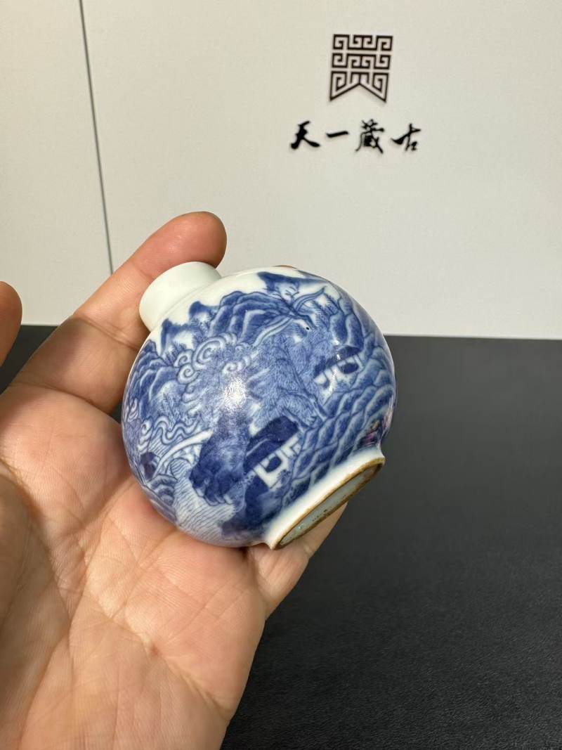 清道光 青花云壑山居图鼻烟壶 - 图6