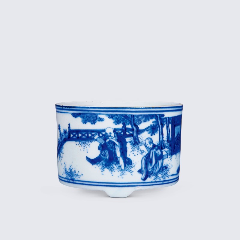 明崇祯 青花达摩诵经图琴炉