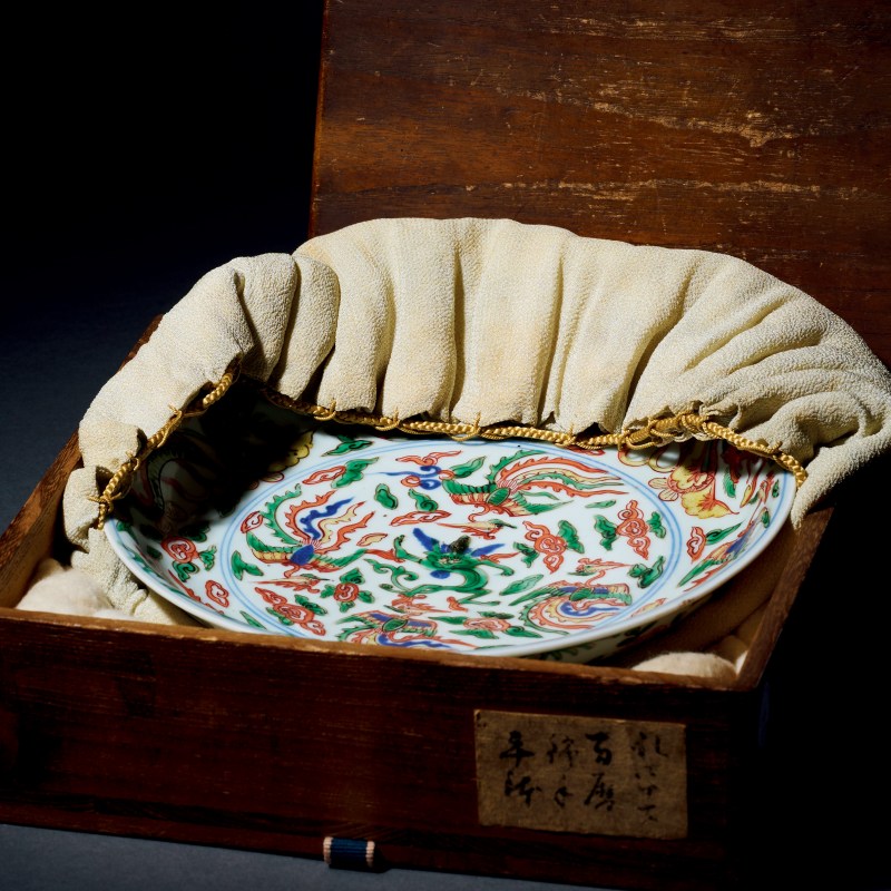 明万历 青花五彩龙凤纹大盘 - 图3