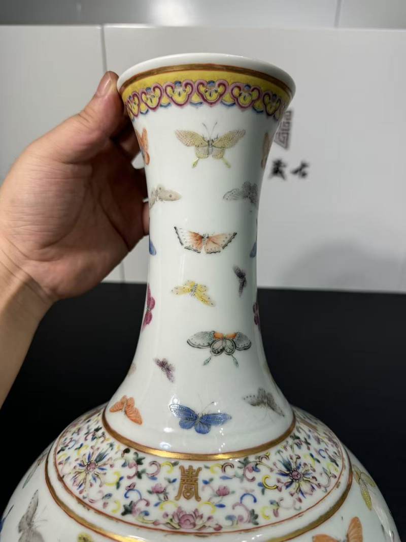 清光绪 粉彩百蝶纹赏瓶 - 图3